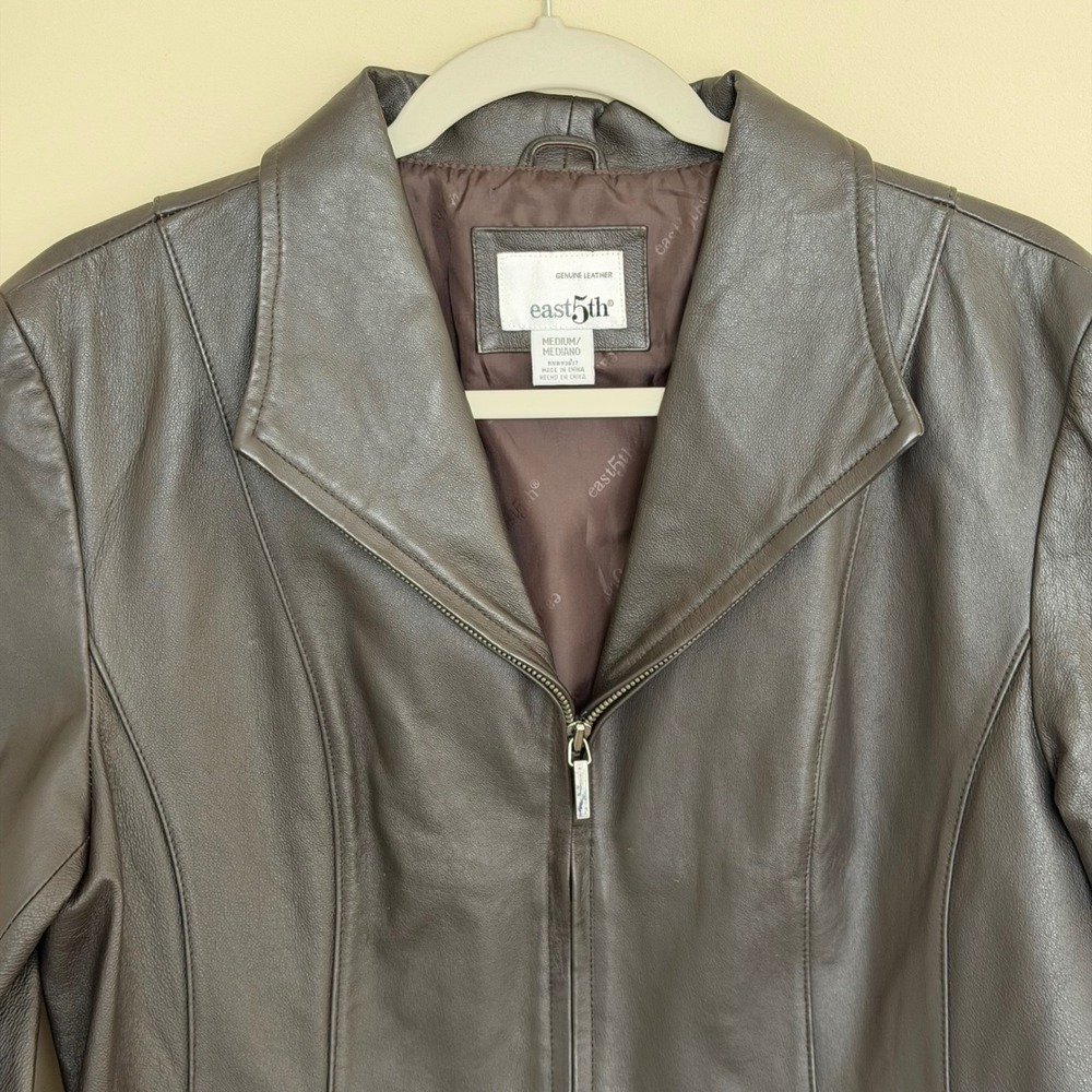Vintage East 5th Women's Genuine Leather Jacket M Dark Brown Full Zip W/ Pockets - Picture 4 of 5